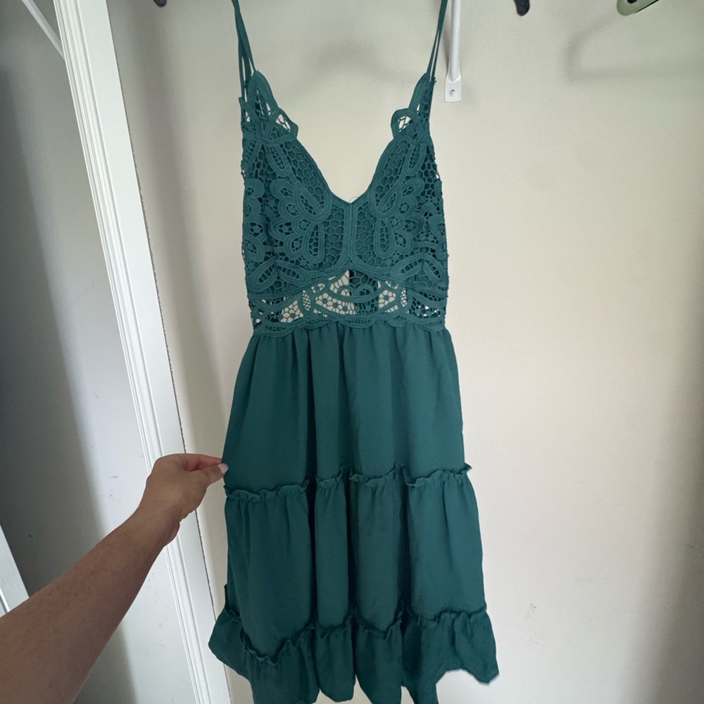 Teal Lace Tiered Dress